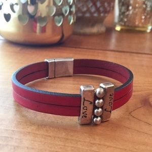 Red leather LOVE bracelet